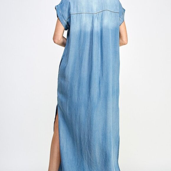 Denim Maxi Dress with Side Pockets - Picture 3 of 5